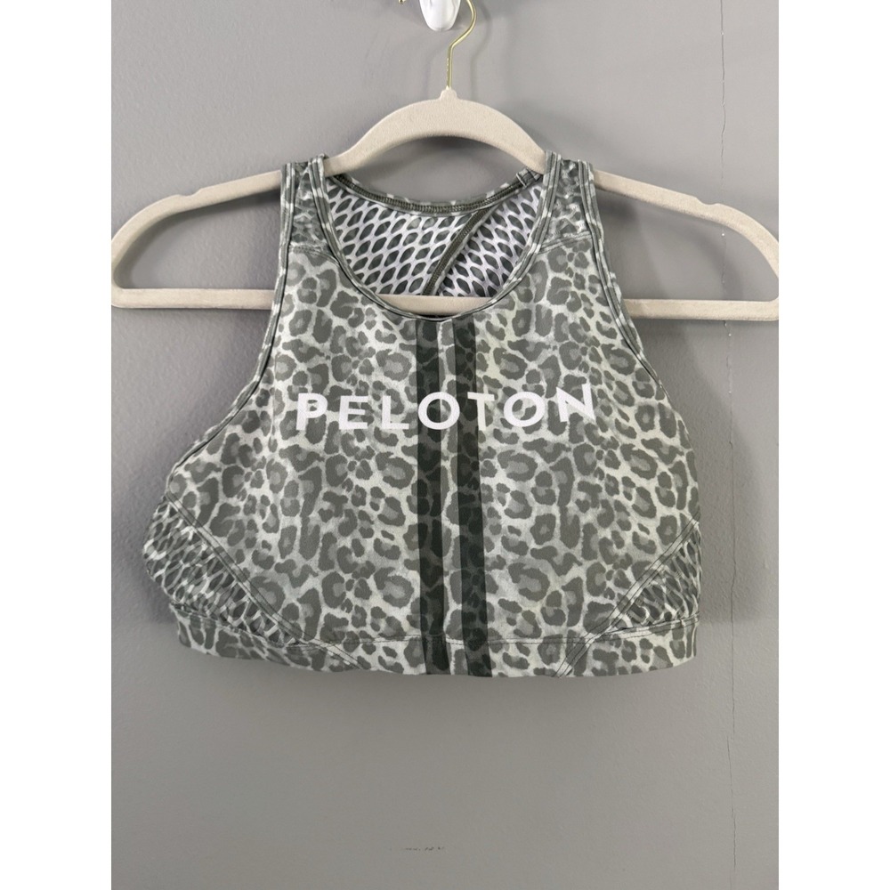 Peloton Sports Bra WITH Medium High Neck Cheetah Print Green Work‎ Out Cycle